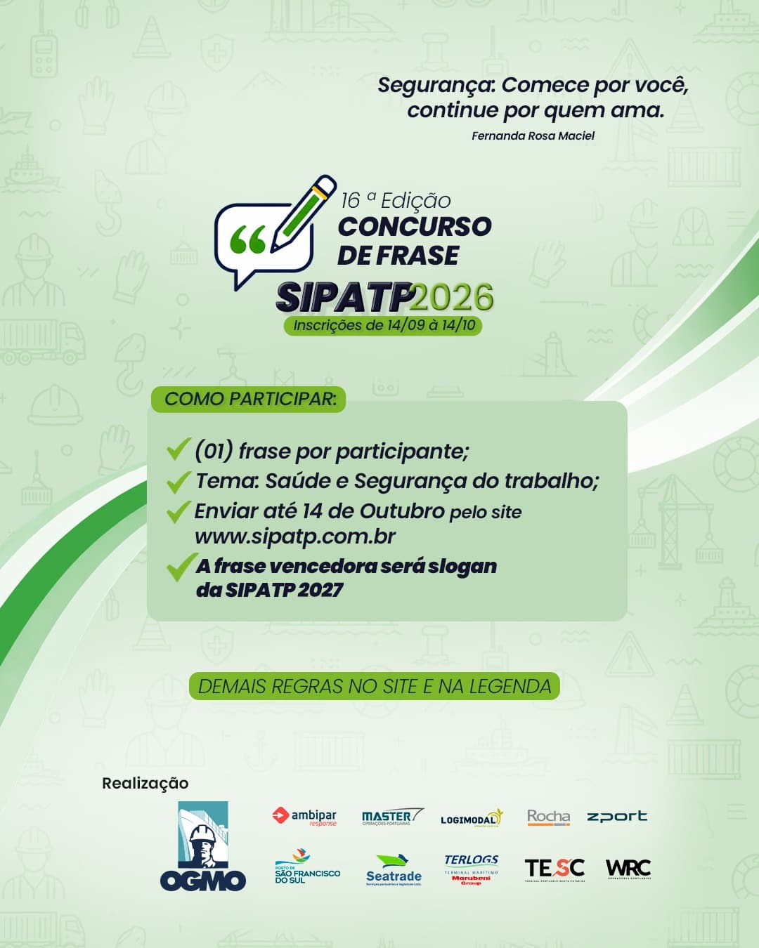 Cartaz XVI Concurso de Frase SIPATP 2026